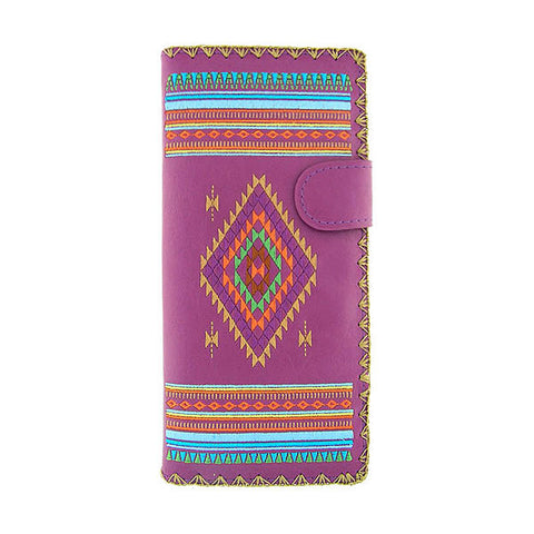 LAVISHY American tribal pattern embroidered large vegan flat wallet for women