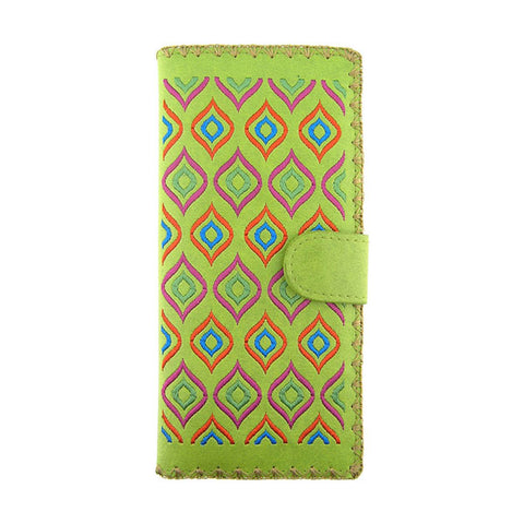 LAVISHY Ikat pattern embroidered large vegan flat wallet for women