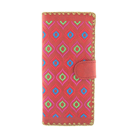 LAVISHY Ikat pattern embroidered large vegan flat wallet for women