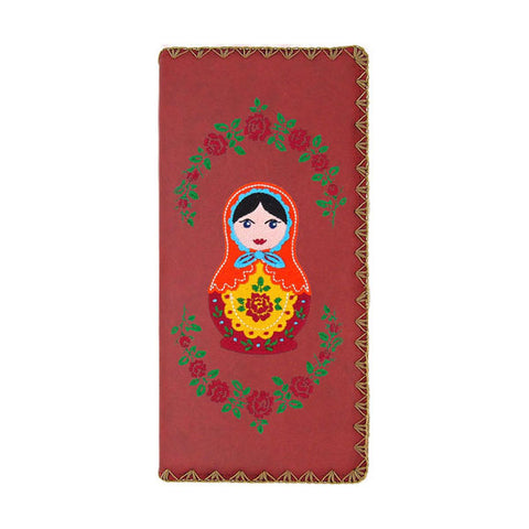 LAVISHY Matryoshka doll embroidered large vegan flat wallet for women