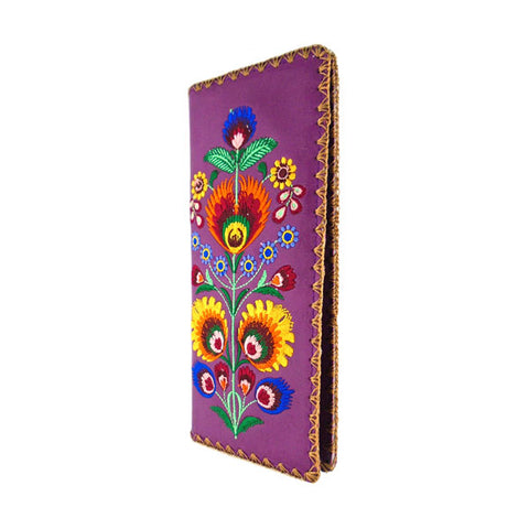 Online shopping for vegan brand LAVISHY's Eco-friendly, ethically made, cruelty free Bohemian flora embroidered large flat wallet for women. Wholesale at www.lavishy.com for retailers like gift shop, clothing & fashion accessories boutique & book store worldwide since 2001.