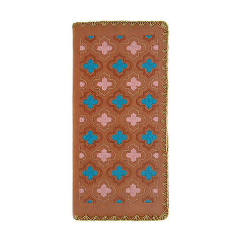 LAVISHY Eco-friendly, ethically made, cruelty free embroidered large flat wallet for women features Moroccan pattern embroidery motif. Wholesale at www.lavishy.com for retailers like gift shop, clothing & fashion accessories boutique & book store worldwide since 2001.
