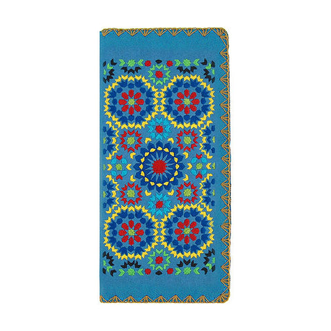 LAVISHY Eco-friendly, ethically made, cruelty free embroidered large flat wallet for women features Moroccan pattern embroidery motif. Wholesale at www.lavishy.com for retailers like gift shop, clothing & fashion accessories boutique & book store worldwide since 2001.