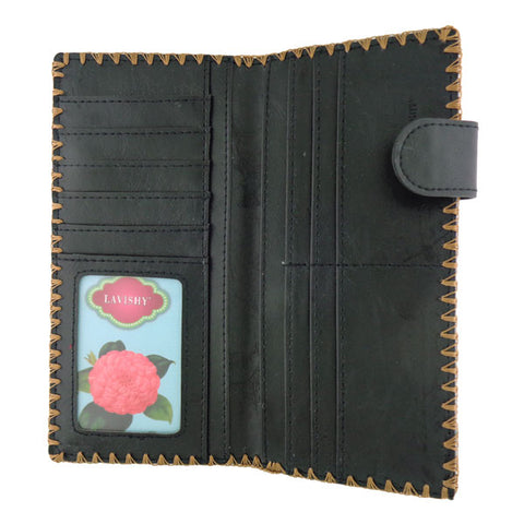 LAVISHY poppy flower embroidered large vegan flat wallet for women