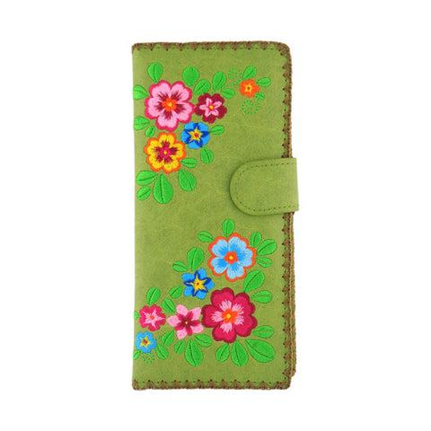 LAVISHY colorful flower embroidered large vegan flat wallet for women