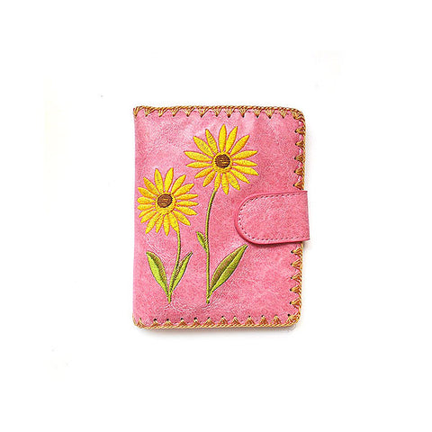 LAVISHY Eco-friendly, ethically made, cruelty free sunflower embroidered vegan medium wallet for women. Wholesale at www.lavishy.com for retailers like gift shop, clothing & fashion accessories boutique, book store worldwide since 2001.