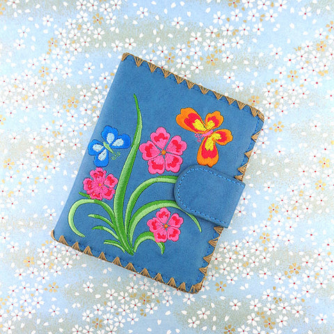 LAVISHY flower & butterfly embroidered vegan medium wallet for women