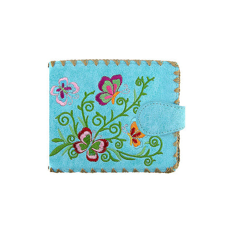 Online shopping for vegan brand LAVISHY's embroidered butterfly vegan medium bifold flat wallet for women that is Eco-friendly, ethically made, cruelty free. Great for everyday use or a gift for your family & friends. Wholesale at www.lavishy.com to gift shops, fashion accessories & clothing boutiques worldwide since 2001.
