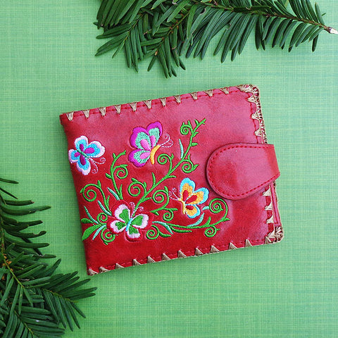 Online shopping for vegan brand LAVISHY's embroidered butterfly vegan medium bifold flat wallet for women that is Eco-friendly, ethically made, cruelty free. Great for everyday use or a gift for your family & friends. Wholesale at www.lavishy.com to gift shops, fashion accessories & clothing boutiques worldwide since 2001.