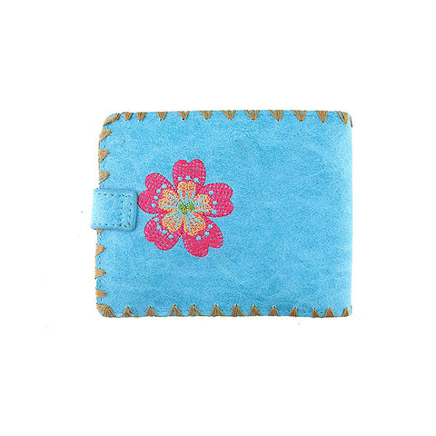 LAVISHY embroidered flower vegan medium bifold flat wallet for women