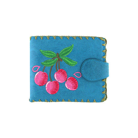 LAVISHY  embroidered cherry medium bifold wallet for women that is Eco-friendly, ethically made, cruelty free. Great for everyday use or a gift for your family & friends. Wholesale at www.lavishy.com to gift shops, fashion accessories & clothing boutiques worldwide since 2001.