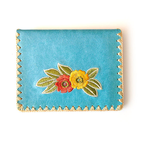 LAVISHY embroidered flower vegan medium bifold flat wallet for women that is Eco-friendly, ethically made, cruelty free. Great for everyday use or a gift for your family & friends. Wholesale at www.lavishy.com to gift shops, fashion accessories & clothing boutiques worldwide since 2001.