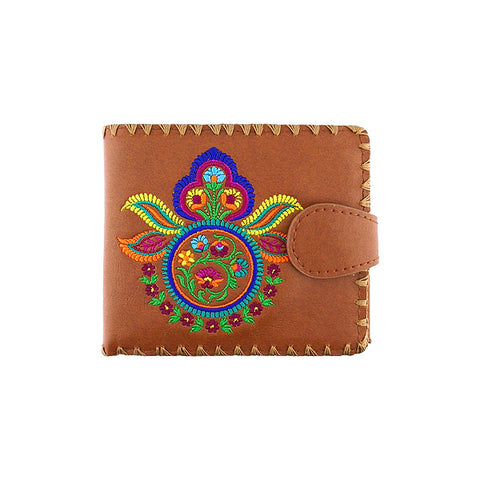 LAVISHY Eco-friendly bohemian style Indian mandala pattern embroidered vegan bifold medium wallet for women. This brown wallet is great for everyday use, lovely gift idea for family & friends especially for people who love India & Indian culture. Online shopping at LAVISHY BOUTIQUE. Wholesale at www.lavishy.com