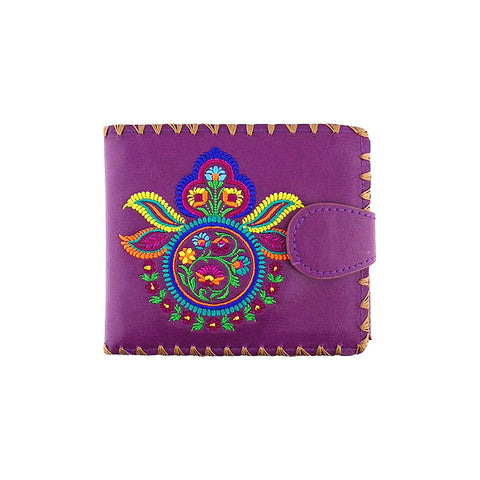 LAVISHY Eco-friendly bohemian style Indian mandala pattern embroidered vegan bifold medium wallet for women. This purple wallet is great for everyday use, lovely gift idea for family & friends especially for people who love India & Indian culture. Online shopping at LAVISHY BOUTIQUE. Wholesale at www.lavishy.com