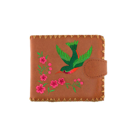 LAVISHY embroidered hummingbird vegan bifold medium wallet for women