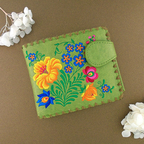 LAVISHY embroidered Hungarian flower medium bifold wallet for women that is Eco-friendly, ethically made, cruelty free. Great for everyday use or a gift for your family & friends. Wholesale at www.lavishy.com