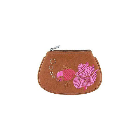 Online shopping for LAVISHY  goldfish embroidered cute little vegan coin purse that is Eco-friendly, ethically made, cruelty free. Great for everyday use or a gift for your family & friends. Wholesale at www.lavishy.com to gift shops, fashion accessories & clothing boutiques, book stores worldwide since 2001.