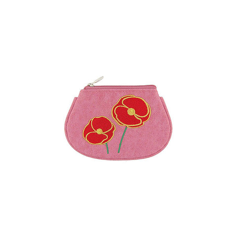 LAVISHY poppy flower embroidered cute little vegan coin purse that is Eco-friendly, ethically made, cruelty free. Great for everyday use or a gift for your family & friends. Wholesale at www.lavishy.com