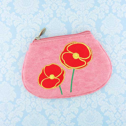 LAVISHY poppy flower embroidered cute little vegan coin purse that is Eco-friendly, ethically made, cruelty free. Great for everyday use or a gift for your family & friends. Wholesale at www.lavishy.com