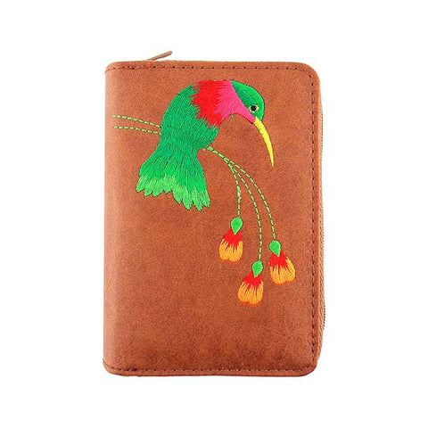 LAVISHY Eco-friendly embroidered hummingbird & flower vegan cardholder
