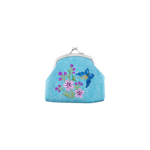 LAVISHY flower embroidered kiss lock frame vegan small coin purse