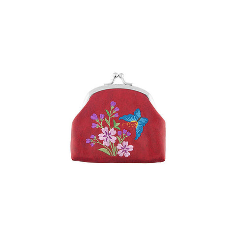 LAVISHY flower embroidered kiss lock frame vegan small coin purse