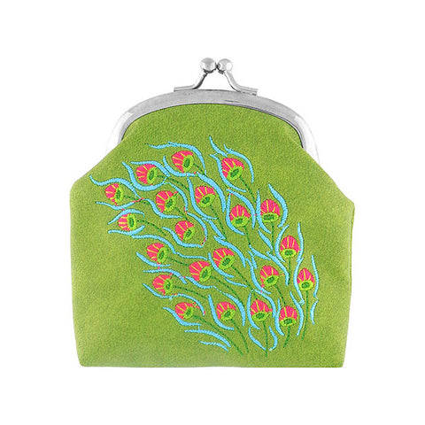 Online shopping for LAVISHY  peacock & feather embroidered kiss lock frame vegan coin purse that is Eco-friendly, ethically made, cruelty free. Great for everyday use or a gift for your family & friends. Wholesale at www.lavishy.com to gift shops, fashion accessories & clothing boutiques worldwide since 2001.