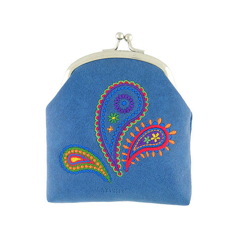 Online shopping for LAVISHY  Indian style paisley pattern embroidered kiss lock frame vegan coin purse that is Eco-friendly, ethically made, cruelty free. Great for everyday use or a gift for your family & friends. Wholesale at www.lavishy.com to gift shops, fashion accessories & clothing boutiques worldwide since 2001.