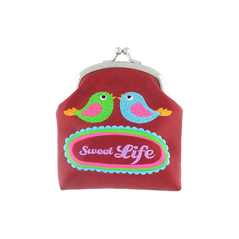 Online shopping for vegan brand LAVISHY's sweet life love birds & flower embroidered kiss lock frame vegan coin purse that is Eco-friendly, ethically made, cruelty free. Great for everyday use or a gift for your family & friends. Wholesale at www.lavishy.com to gift shops, fashion accessories & clothing boutiques worldwide since 2001.
