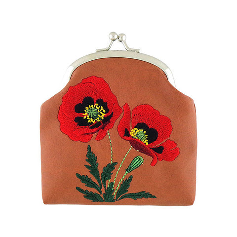 Online shopping for LAVISHY  poppy flower embroidered kiss lock frame vegan coin purse that is Eco-friendly, ethically made, cruelty free. Great for everyday use or a gift for your family & friends. Wholesale at www.lavishy.com to gift shops, fashion accessories & clothing boutiques worldwide since 2001.