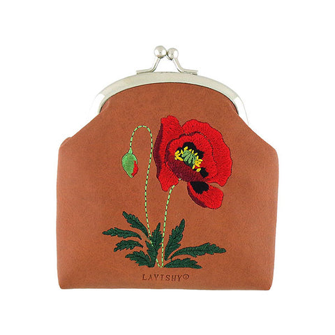 Online shopping for LAVISHY  poppy flower embroidered kiss lock frame vegan coin purse that is Eco-friendly, ethically made, cruelty free. Great for everyday use or a gift for your family & friends. Wholesale at www.lavishy.com to gift shops, fashion accessories & clothing boutiques worldwide since 2001.