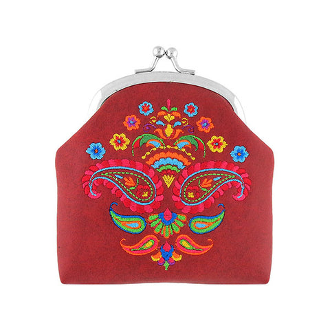 Online shopping for LAVISHY  Indian style paisley embroidered kiss lock frame vegan coin purse that is Eco-friendly, ethically made, cruelty free. Great for everyday use or a gift for your family & friends. Wholesale at www.lavishy.com to gift shops, fashion accessories & clothing boutiques worldwide since 2001.