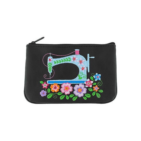 LAVISHY embroidered sewing machine & flower vegan small pouch for women