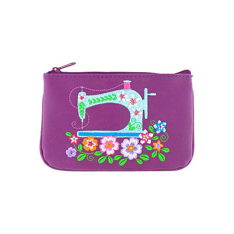 LAVISHY embroidered sewing machine & flower vegan small pouch for women