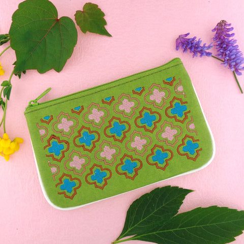 LAVISHY  Moroccan pattern embroidered vegan small pouch/coin purse that is Eco-friendly, ethically made, cruelty free. Great for everyday use or a gift for your family & friends. Wholesale at www.lavishy.com 