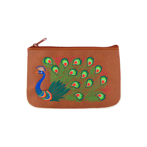 Online shopping for LAVISHY  peacock embroidered vegan small pouch/coin purse that is Eco-friendly, ethically made, cruelty free. Great for everyday use or a gift for your family & friends. Wholesale at www.lavishy.com to gift shops, fashion accessories & clothing boutiques worldwide since 2001.