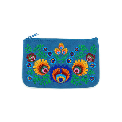 Online shopping for LAVISHY  Polish folk art style flower embroidered vegan small pouch/coin purse that is Eco-friendly, ethically made, cruelty free. Great for everyday use or a gift for your family & friends. Wholesale at www.lavishy.com to gift shops, fashion accessories & clothing boutiques worldwide since 2001.