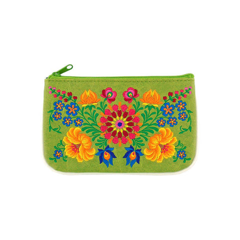 LAVISHY  Hungarian folk art style flower embroidered vegan small pouch/coin purse that is Eco-friendly, ethically made, cruelty free. Great for everyday use or a gift for your family & friends. Wholesale at www.lavishy.com 