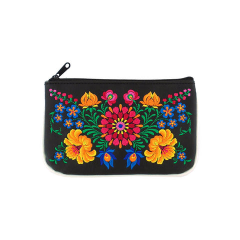 LAVISHY  Hungarian folk art style flower embroidered vegan small pouch/coin purse that is Eco-friendly, ethically made, cruelty free. Great for everyday use or a gift for your family & friends. Wholesale at www.lavishy.com 