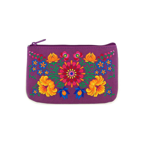 LAVISHY  Hungarian folk art style flower embroidered vegan small pouch/coin purse that is Eco-friendly, ethically made, cruelty free. Great for everyday use or a gift for your family & friends. Wholesale at www.lavishy.com 