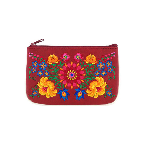 LAVISHY  Hungarian folk art style flower embroidered vegan small pouch/coin purse that is Eco-friendly, ethically made, cruelty free. Great for everyday use or a gift for your family & friends. Wholesale at www.lavishy.com 