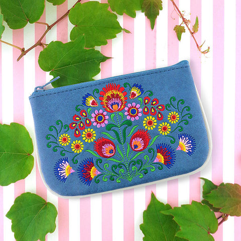 LAVISHY  Polish folk art style flower embroidered vegan small pouch/coin purse for everyday use or a gift for your family & friends. Wholesale at www.lavishy.com 