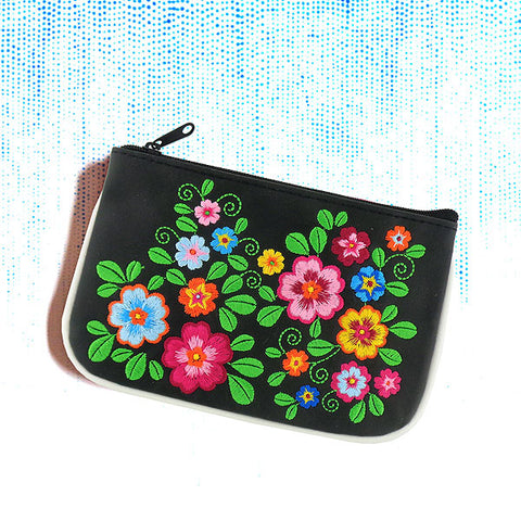 Online shopping for LAVISHY  bohemian style flower embroidered vegan small pouch/coin purse that is Eco-friendly, ethically made, cruelty free. Great for everyday use or a gift for your family & friends. Wholesale at www.lavishy.com to gift shops, fashion accessories & clothing boutiques worldwide since 2001.