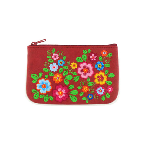 Online shopping for LAVISHY  bohemian style flower embroidered vegan small pouch/coin purse that is Eco-friendly, ethically made, cruelty free. Great for everyday use or a gift for your family & friends. Wholesale at www.lavishy.com to gift shops, fashion accessories & clothing boutiques worldwide since 2001.
