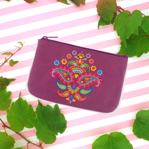 LAVISHY Indian paisley pattern embroidered vegan small pouch/coin purse. Great for everyday use or as gifts for family & friends. Wholesale at www.lavishy.com.