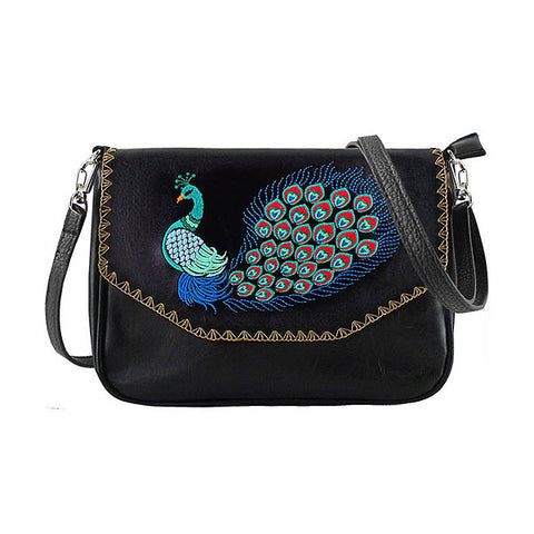 LAVISHY Eco-friendly Bohemian peacock embroidered vegan bag / clutch