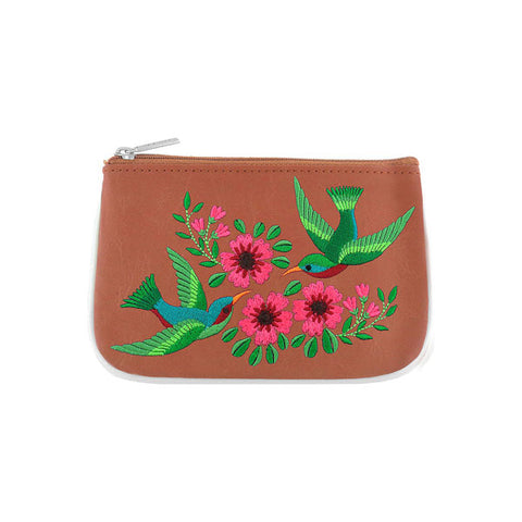 LAVISHY hummingbird & tropical flower embroidered vegan small pouch/coin purse that is Eco-friendly, ethically made, cruelty free. Great for everyday use or a gift for your family & friends. Wholesale at www.lavishy.com