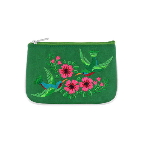 LAVISHY hummingbird & tropical flower embroidered vegan small pouch/coin purse that is Eco-friendly, ethically made, cruelty free. Great for everyday use or a gift for your family & friends. Wholesale at www.lavishy.com