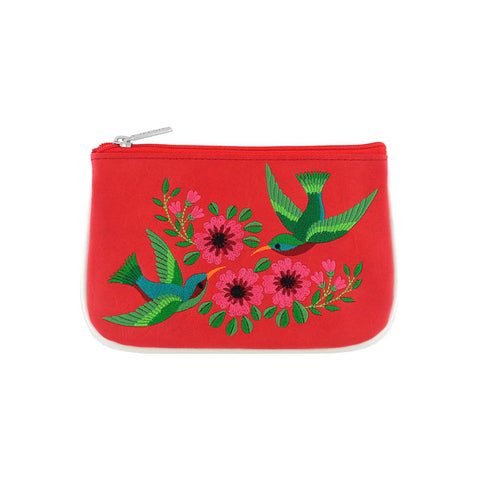 LAVISHY hummingbird & tropical flower embroidered vegan small pouch/coin purse that is Eco-friendly, ethically made, cruelty free. Great for everyday use or a gift for your family & friends. Wholesale at www.lavishy.com
