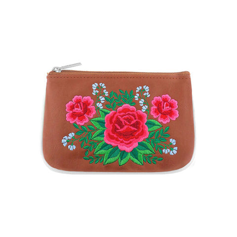 LAVISHY Mexican folk art style rose flower embroidered vegan small pouch/coin purse that is Eco-friendly, ethically made, cruelty free. Great for everyday use or a gift for your family & friends. Wholesale at www.lavishy.com